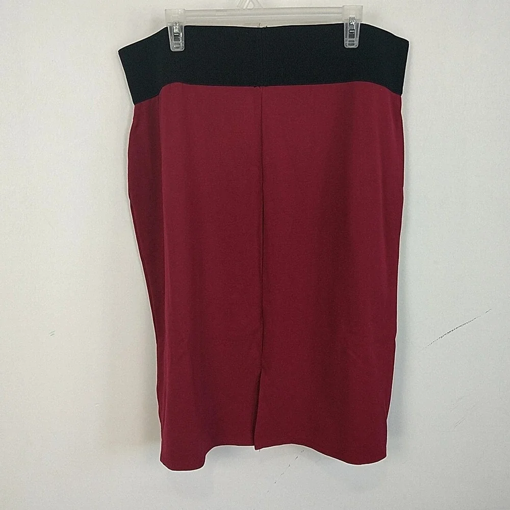 Ashley Blue Pencil Skirt Womens 2X Burgundy Red Black Elastic Waist 5720X